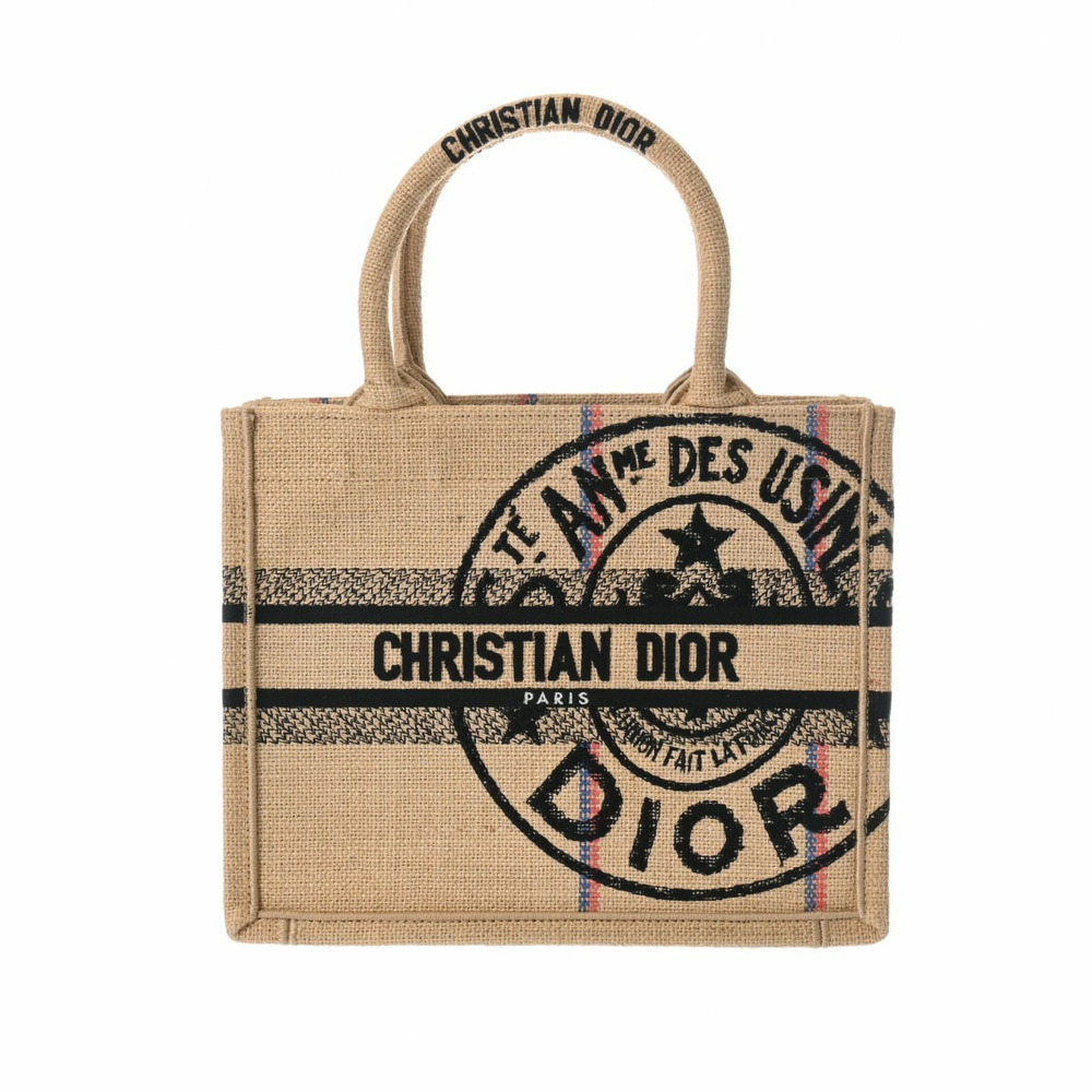 CHRISTIAN DIOR Book Tote Oblique Beige Black Jute Handbag